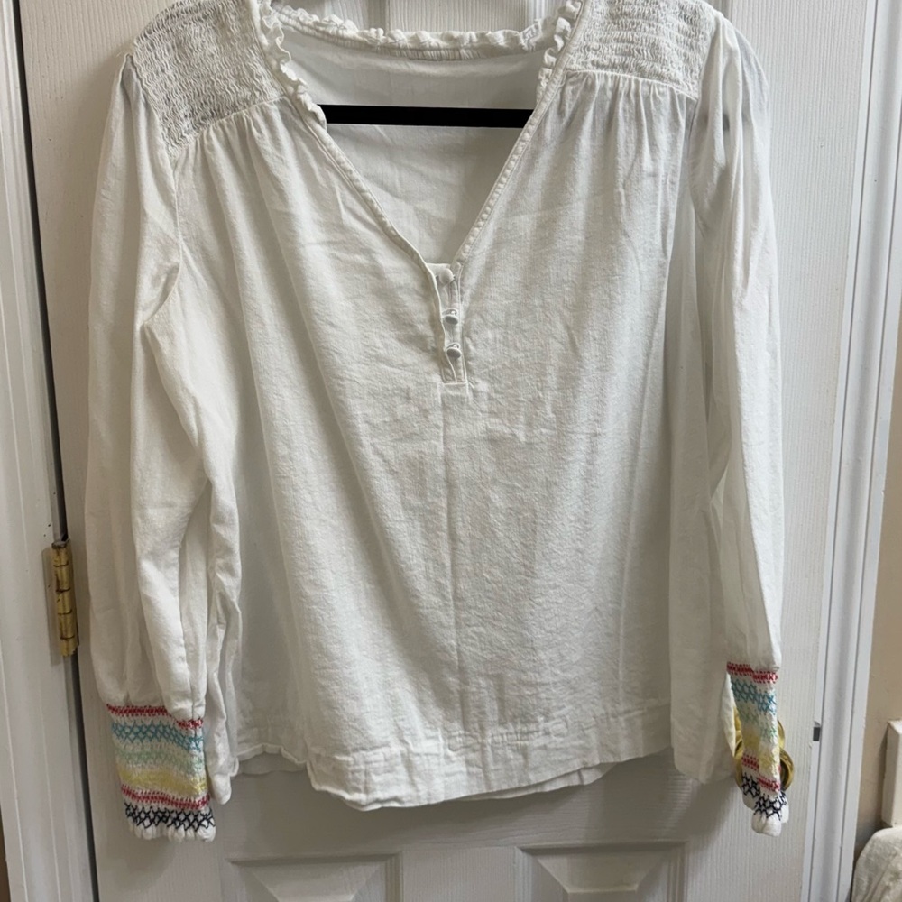 White Puff Sleeve Blouse with Bib Collar